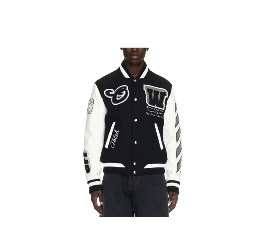 ♻️💯Reference model picture for the upper body❤️Top tested version off white Heavy embroidery patchwork leather high temperature hot crystal diamond baseball uniform male and female couple star same style (⚠ Original button molding and customization, patch embroidery and color matching) Original packaging and original label🔍 Full set of accessories customized, packaging elevators are purchased from the original factory, all hardware parts are molded and customized, and the fabric color components are restored one to one The fabric is made of 65% wool, 15% natural silk, 10% spandex and 10% velvet, mixed and custom-woven. The total weight is more than 900 grams! And the most important thing is its color fastness, it will never fade! -The embroidery uses an imported towel embroidery machine. Each pattern is first embroidered on the fabric, and then engraved with an infrared laser, and then fixed with a sewing machine. The whole garment is labeled in many places, one is flat embroidered, and the large pattern on the back is directly embroidered on it. This dress has 4 different embroidery techniques⚠ -The sleeves are all made of two-layer pebbled fabric, which is processed, shaped, colored, washed, and the texture retains the original grain structure! Thick, plump and round! -The processing technology is extremely complex, the cutting pieces are neatly aligned, and the entire garment has precise wiring density. Gender-neutral style. Loose fit, self-conscious quality control, details determine success or failure. Color: Black Size: S M L XL P: 680
